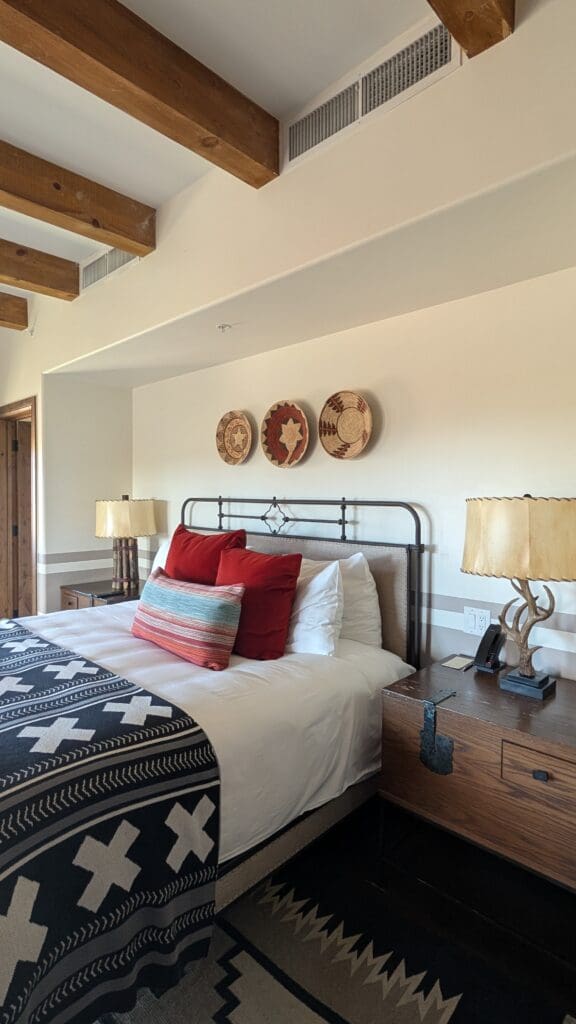 A bedroom in a suite at Bishop's Lodge.