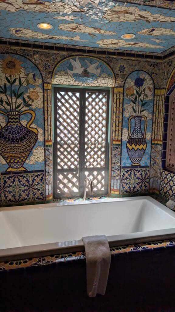 Hand-laid mosaic bathtub.